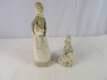 2 Pcs.-Girls with Lambs Figurines.  Unfired Lladro