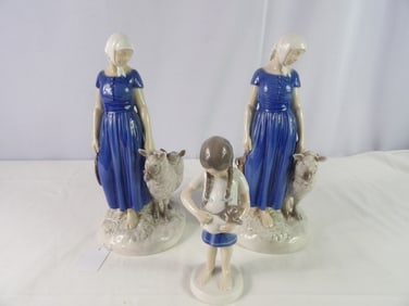 3 Pcs.-B & G Porcelain Figurines.  (