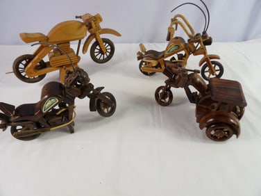 4 Wooden Harley Davidson Figurines