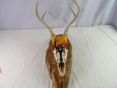 Painted Deer Skull on Wood