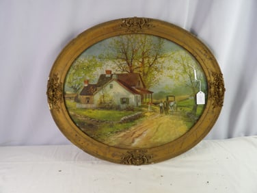 Oval Framed picture of Farm