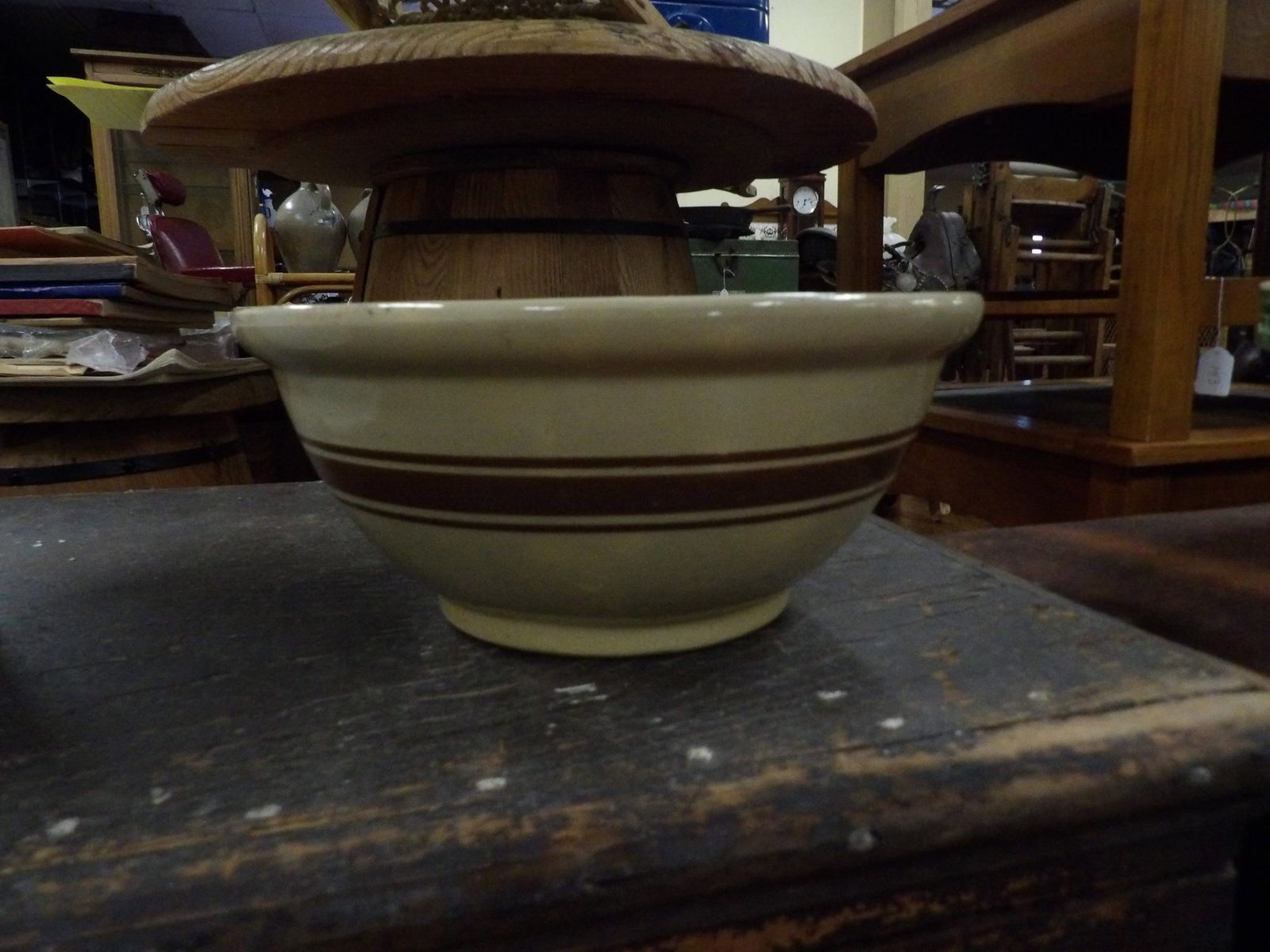 Early Mixing Bowl: 9 3/4" Diameter Early Mixing Bowl. All measurements approximate. Please see photos for condition and details. Selling as is from 04281.