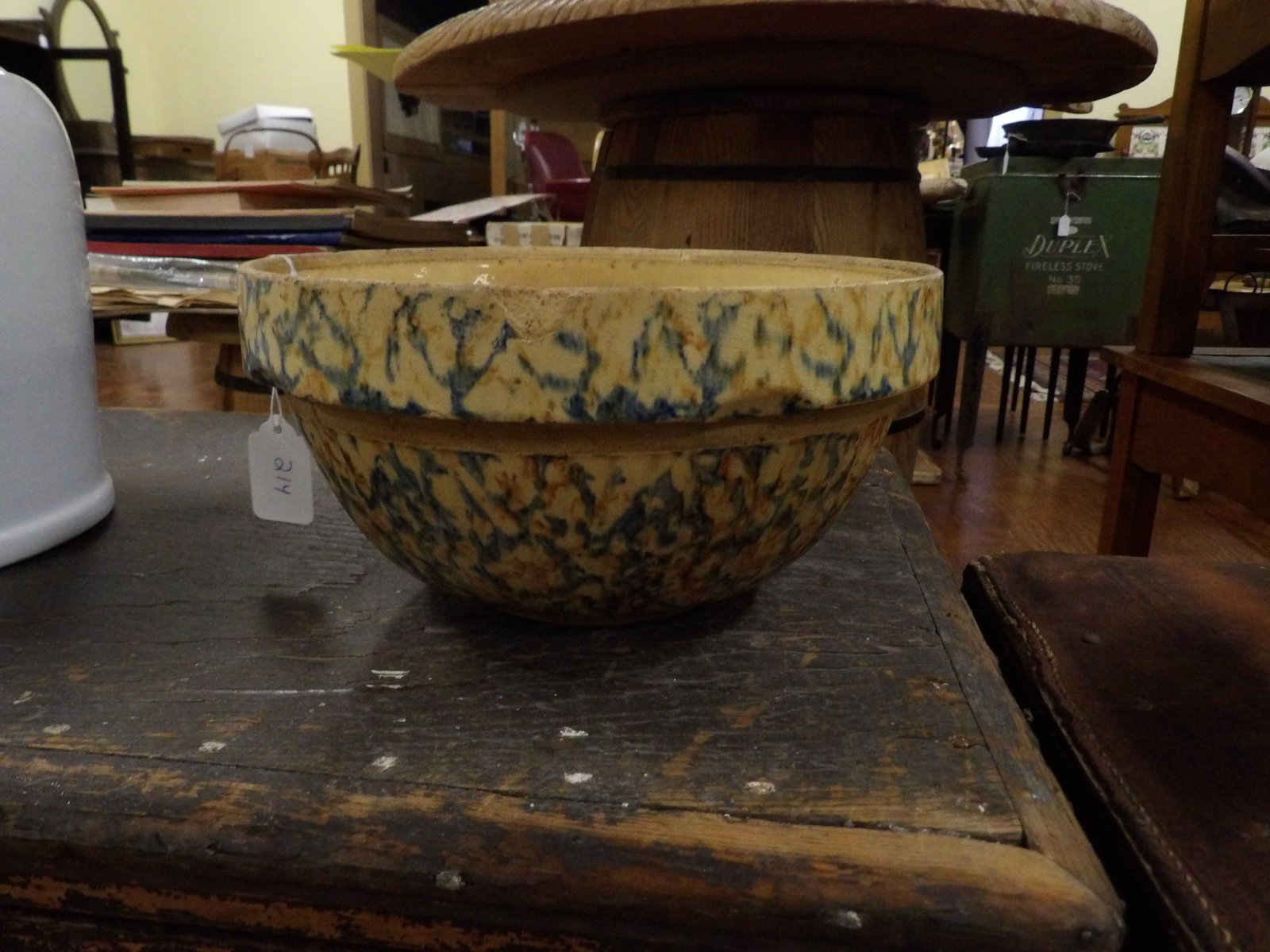Early Mixing Bowl: 9 3/4" Diameter Early Mixing Bowl. All measurements approximate. Please see photos for condition and details. Selling as is from 04281.
