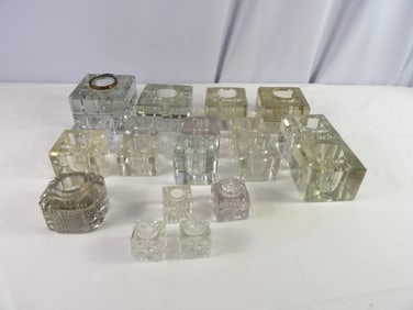 19 vintage glass inkwells