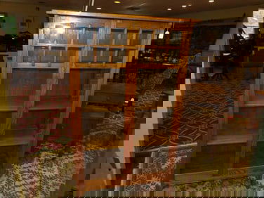 2 glass door oak cabinet