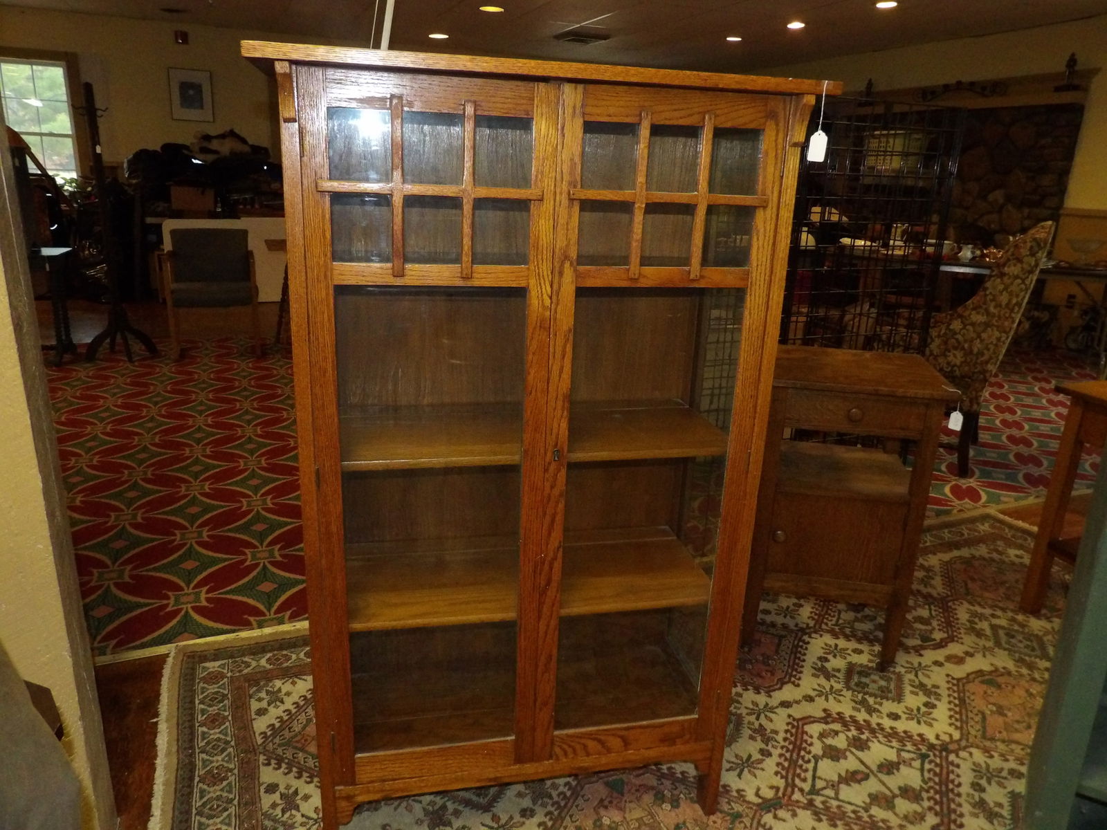 2 glass door oak cabinet (1 of 3)