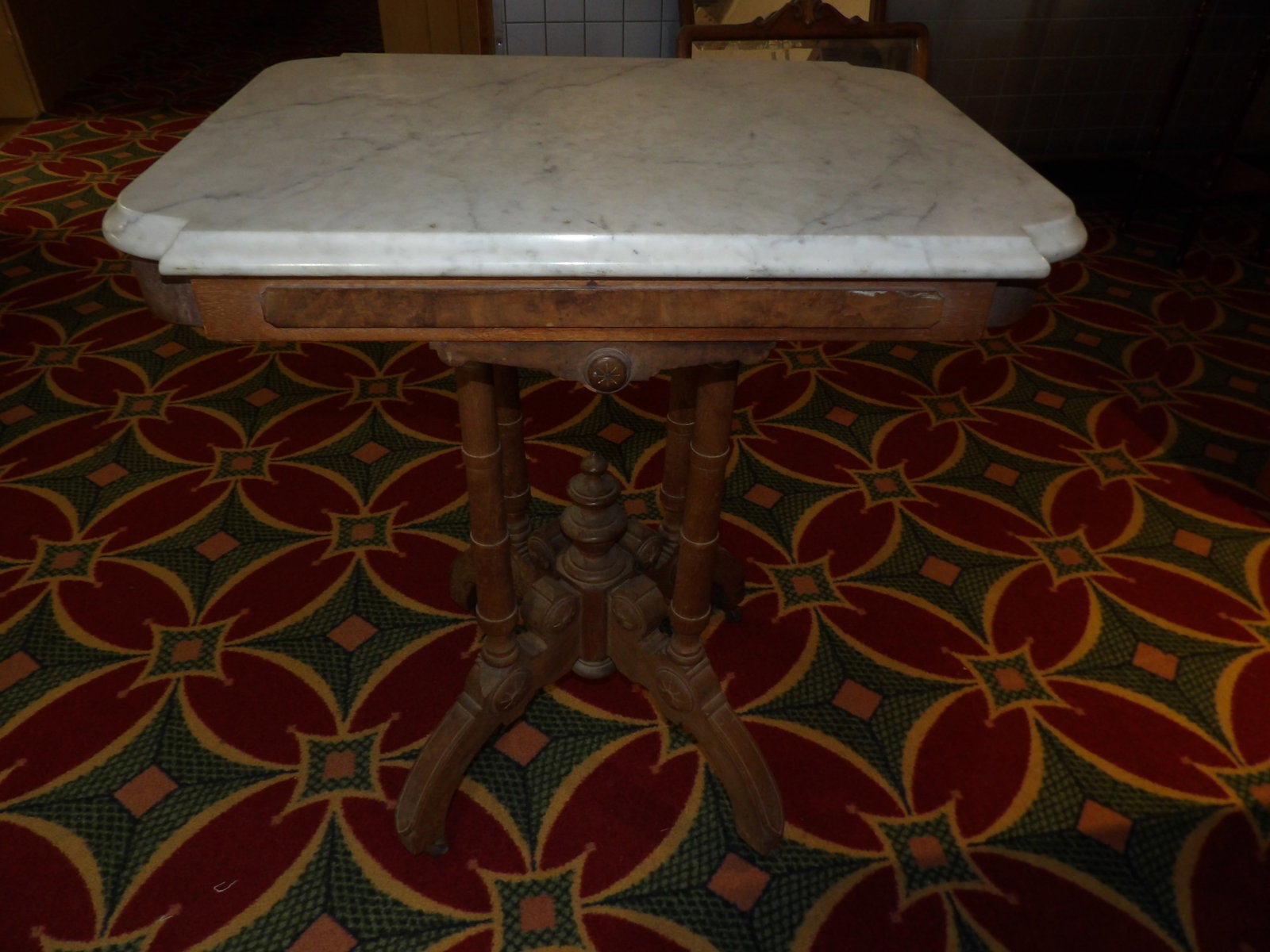Marble Top Stand.: 20" X 26" Marble Top Stand. All measurements approximate. See photos for condition and details. Selling as is from 04281.