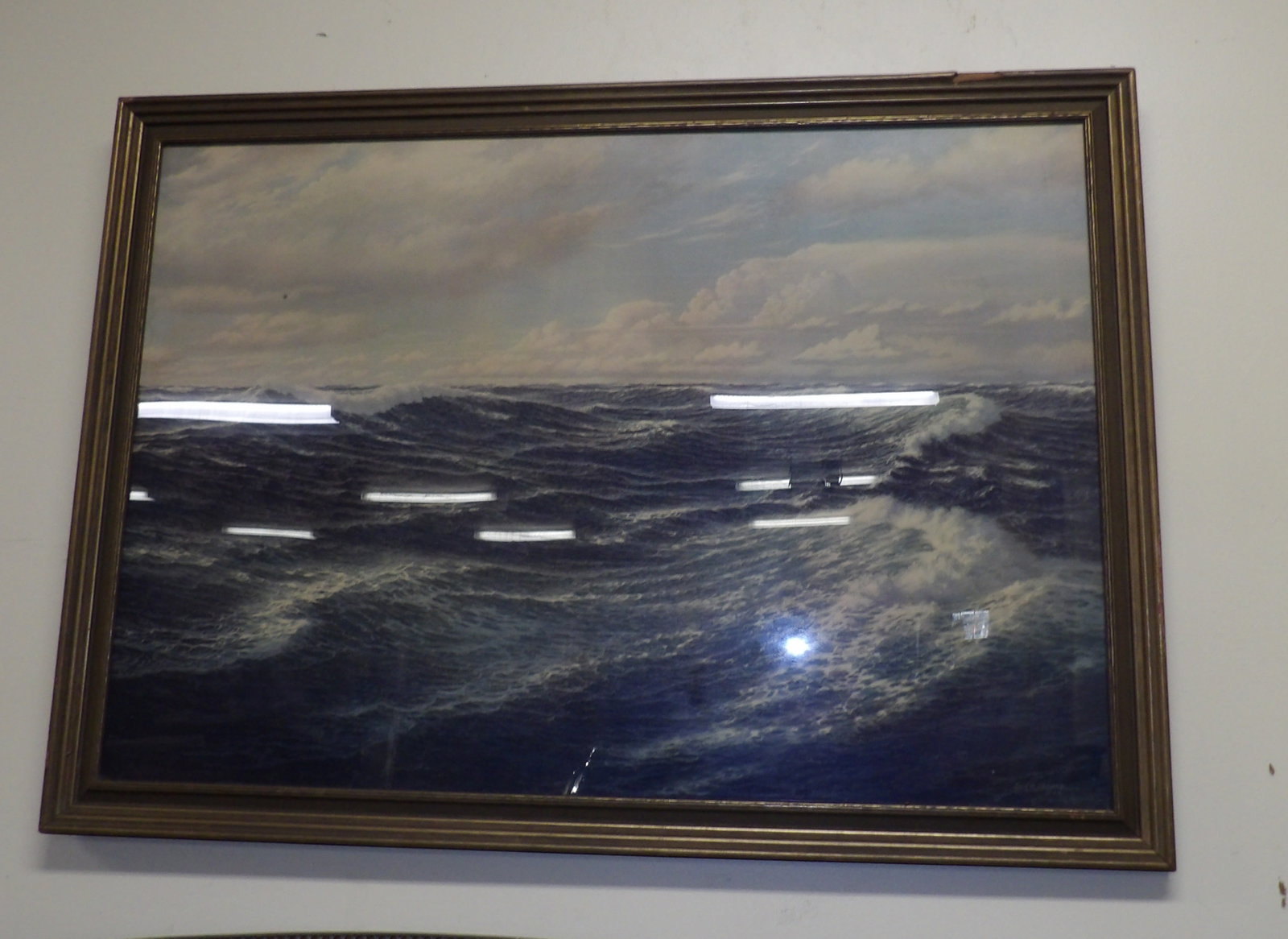 Framed Josef. M. Arentz 1945 Print: 30" X 43" Framed Josef M. Arentz Print. 1945. Print of the Ocean. All measurements approximate. See photos for condition and details. Selling as is from 04281.