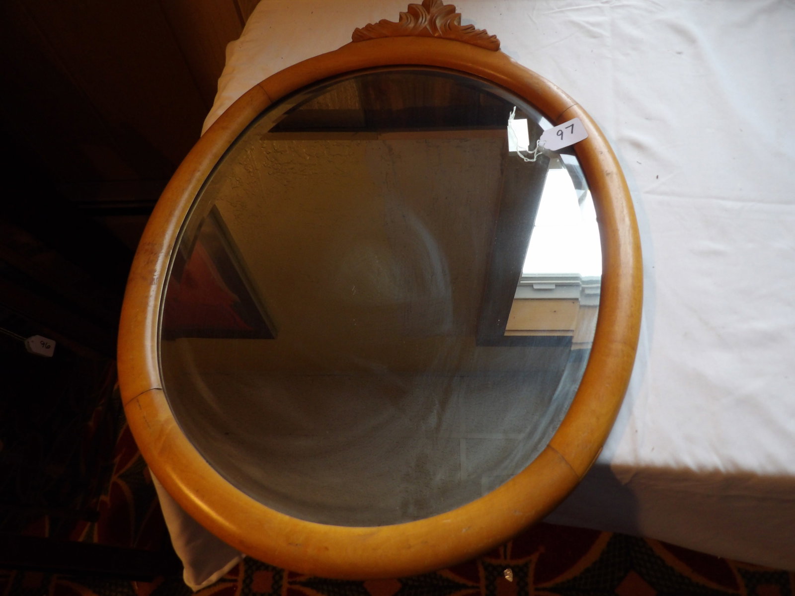 Early Oval Mirror: 18" x 22" Early Oval Mirror. All measurements approximate. See photos for condition and details. Selling as is from 04281.