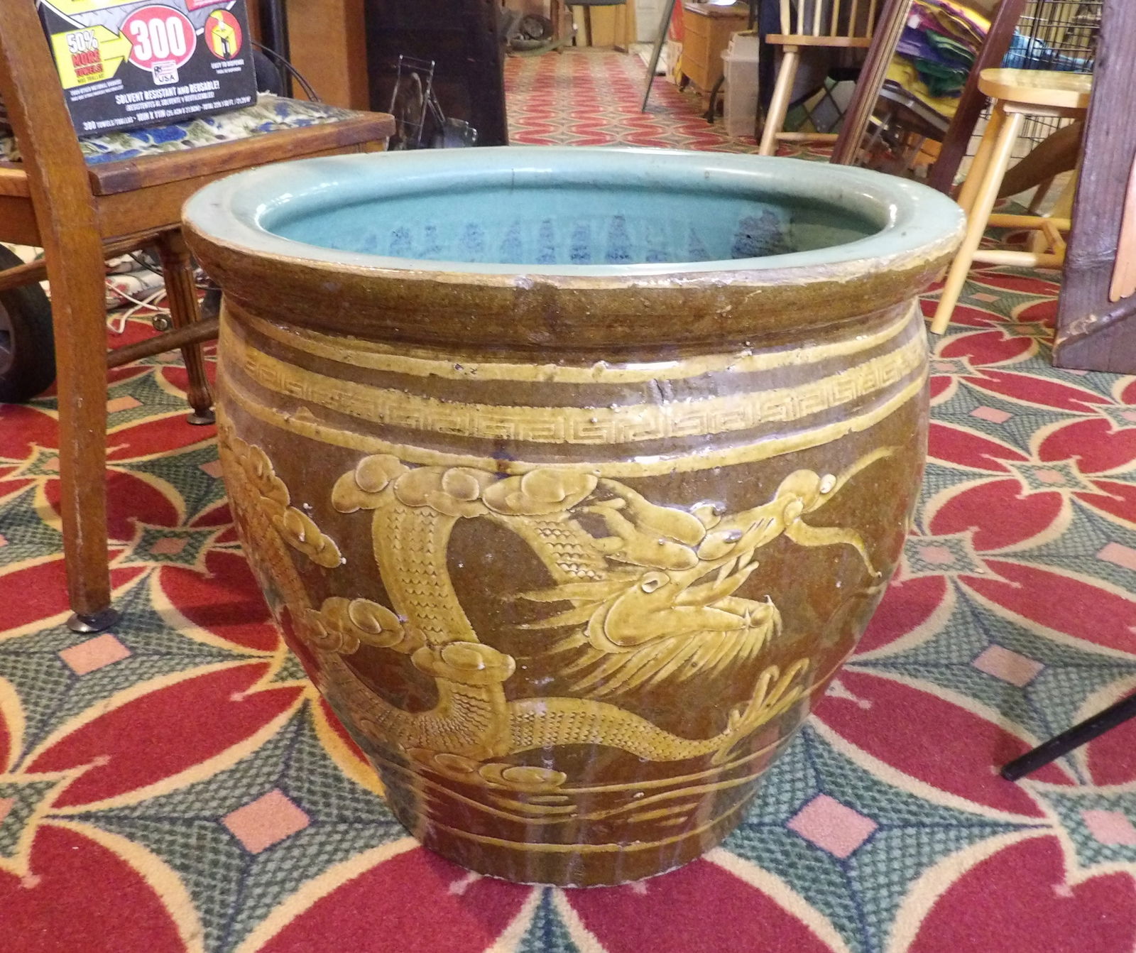 Large Heavy Pottery Vase: 20" Diameter 19" Tall Large Very Heavy Pottery Vase. All measurements approximate. See photos for condition and details. Selling as is from 04281.