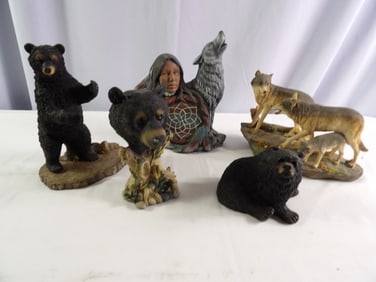 5 Pcs.-Wolf and Bear Resin Figurines