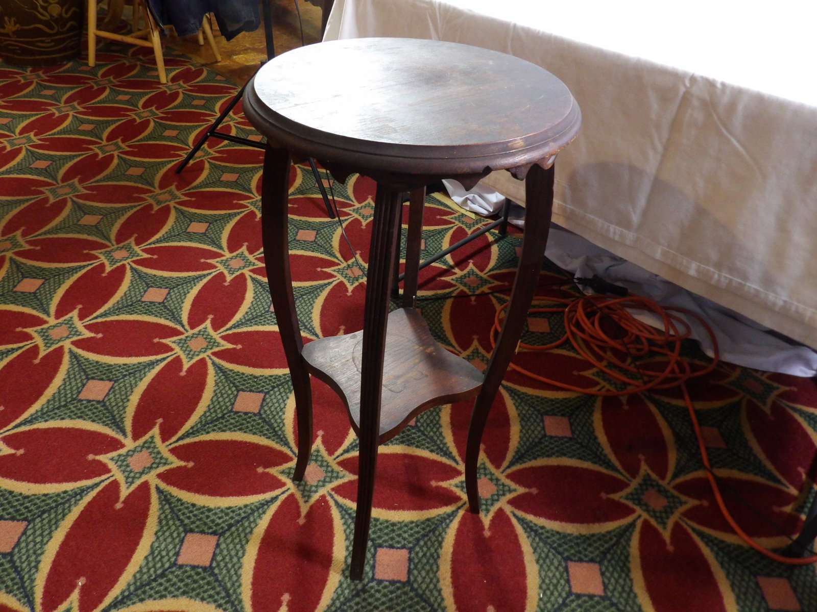 Oak Stand: 29" Tall x 14" Diameter Oak Stand. All measurements approximate. See photos for condition and details. Selling as is from 04281.