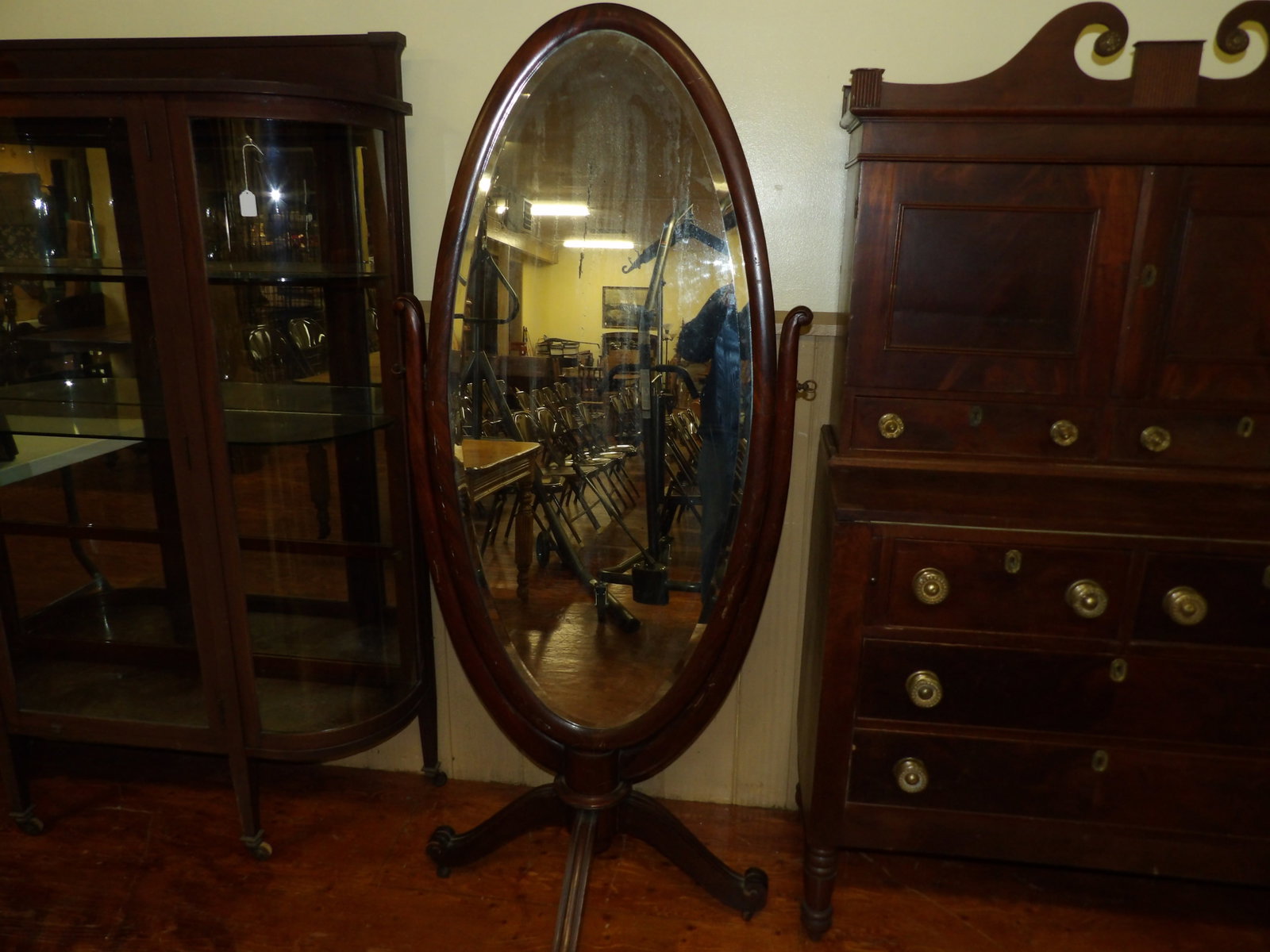 Early Beveled Edge Floor Mirror: 68" Tall Early Beveled Edge Floor Mirror. All Measurements approximate. See photos for condition and details. Selling as is from 04281.