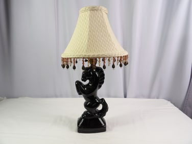 Black Glass Stallion Lamp
