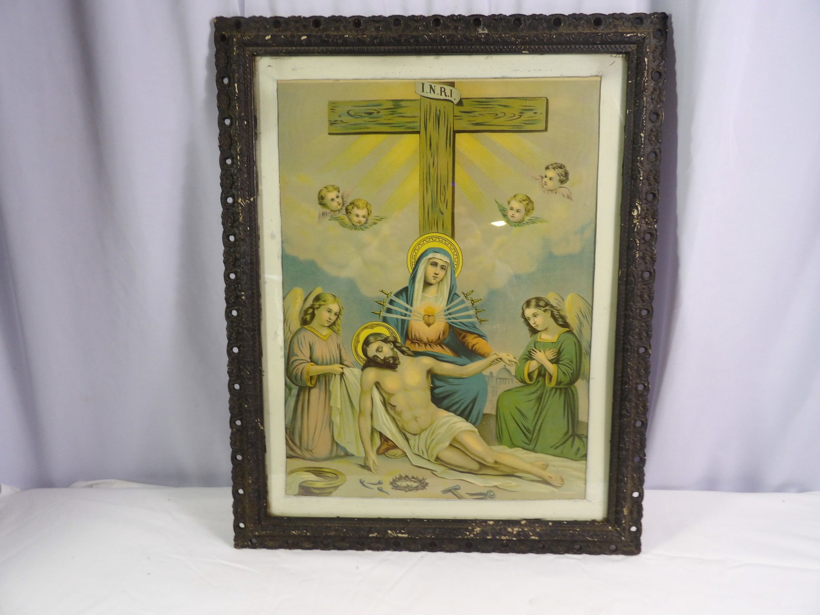 Jesus and Angels Print: 20" x 25" Jesus and Angels Picture. All measurements approximate. Please see photos for condition and details. Selling as is from 04281.