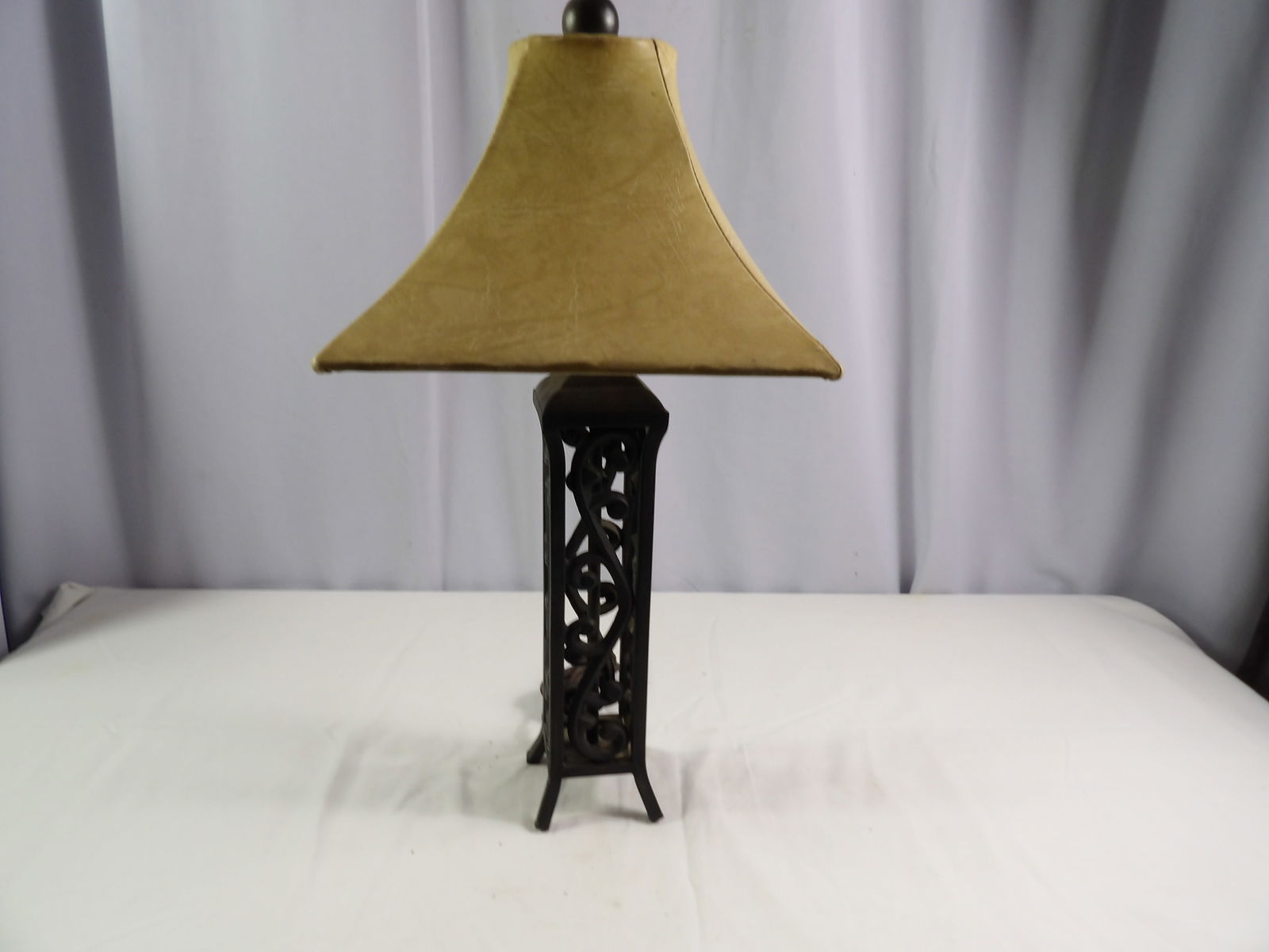 Unique Cast Iron Lamp: Unique 21" Cast Iron Lamp. All measurements approximate. Please see photos for condition and details. Selling as is from 04281.