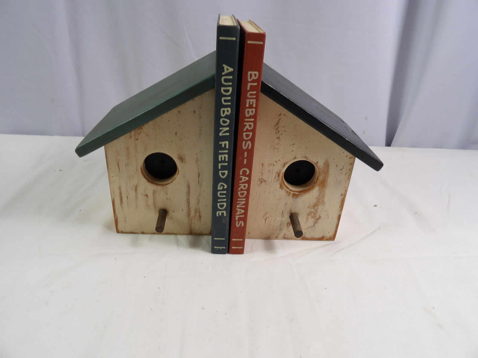 Birdhouse Bookends: Birdhouse Book Ends. All measurements approximate. Please see photos for condition and details. Selling as is from 04281.