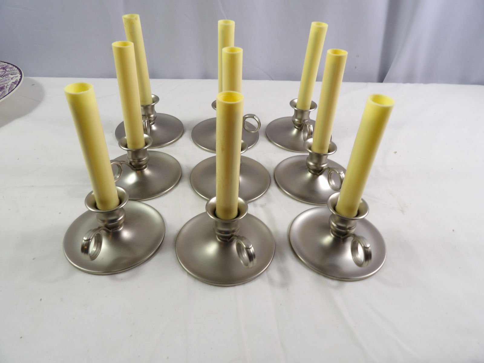 9 Pcs.-Candle Holders: 9 Pieces Candle Holders. All measurements approximate. Please see photos for condition and details. Selling as is from 04281.