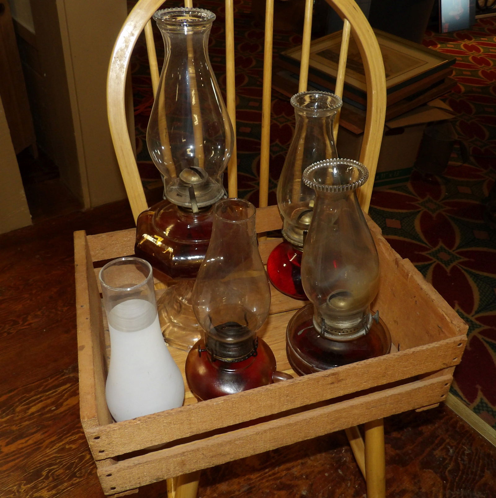 Lot of 4 Early Oil Lamps: Lot of 4 Early Oil Lamps. All measurements approximate. Please see photos for condition and details. Selling as is from 04281.