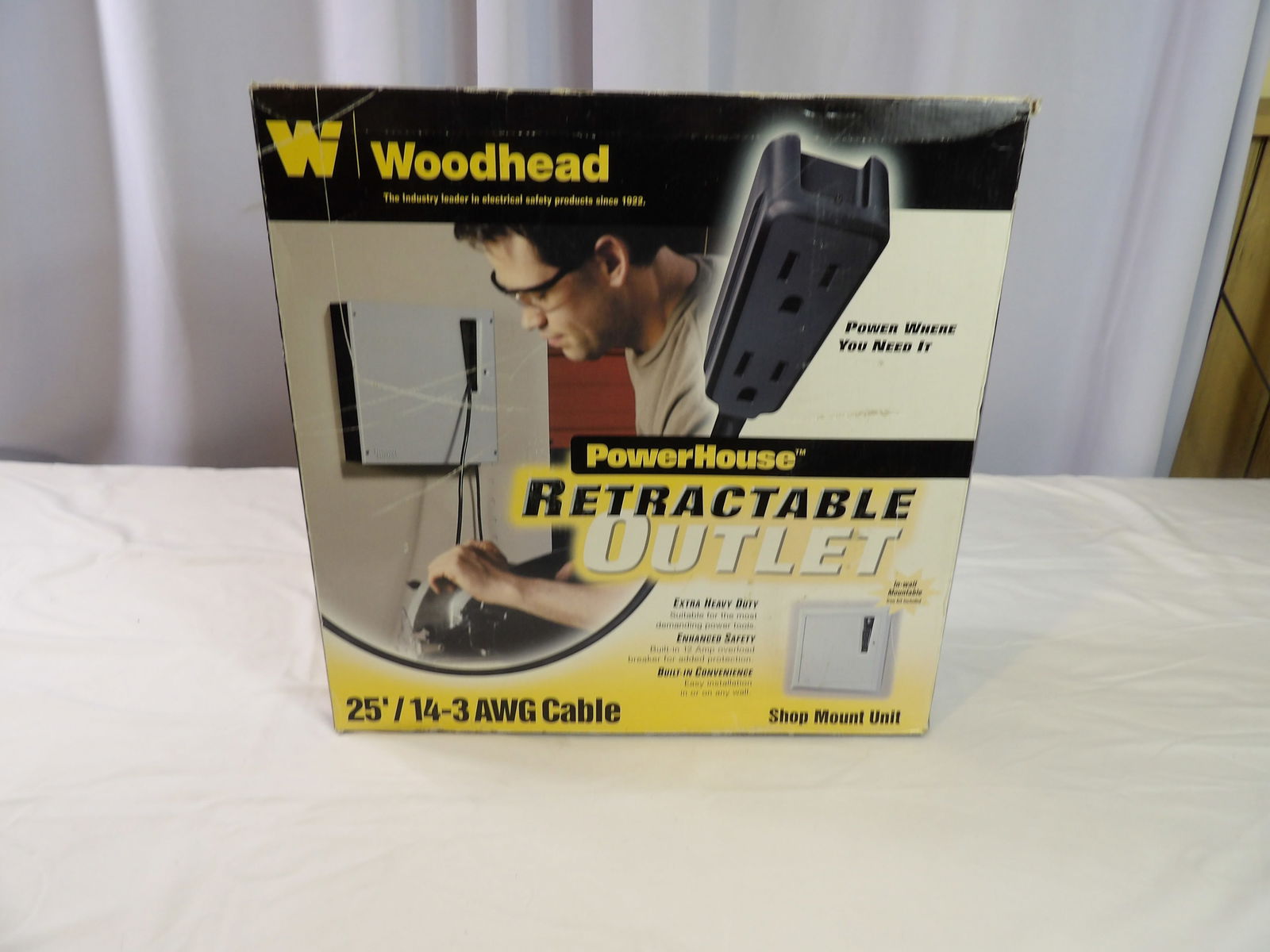 Retractable Power Outlet: PowerHouse Retractable Power Outlet. All measurements approximate. Please see photos for condition and details. Selling as is from 04281.