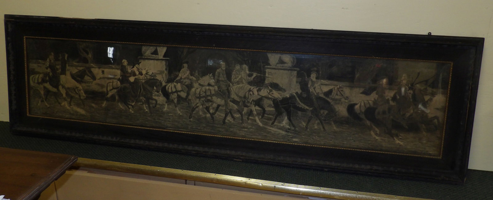 Robert V.V. Sewell Print Of Horses And Riders: Robert V.V. Sewell Print Of Horses And Riders. 2' by 7'. From 1897. All measurements are approximate. Please see photos for condition and details. Selling as is from 04821.