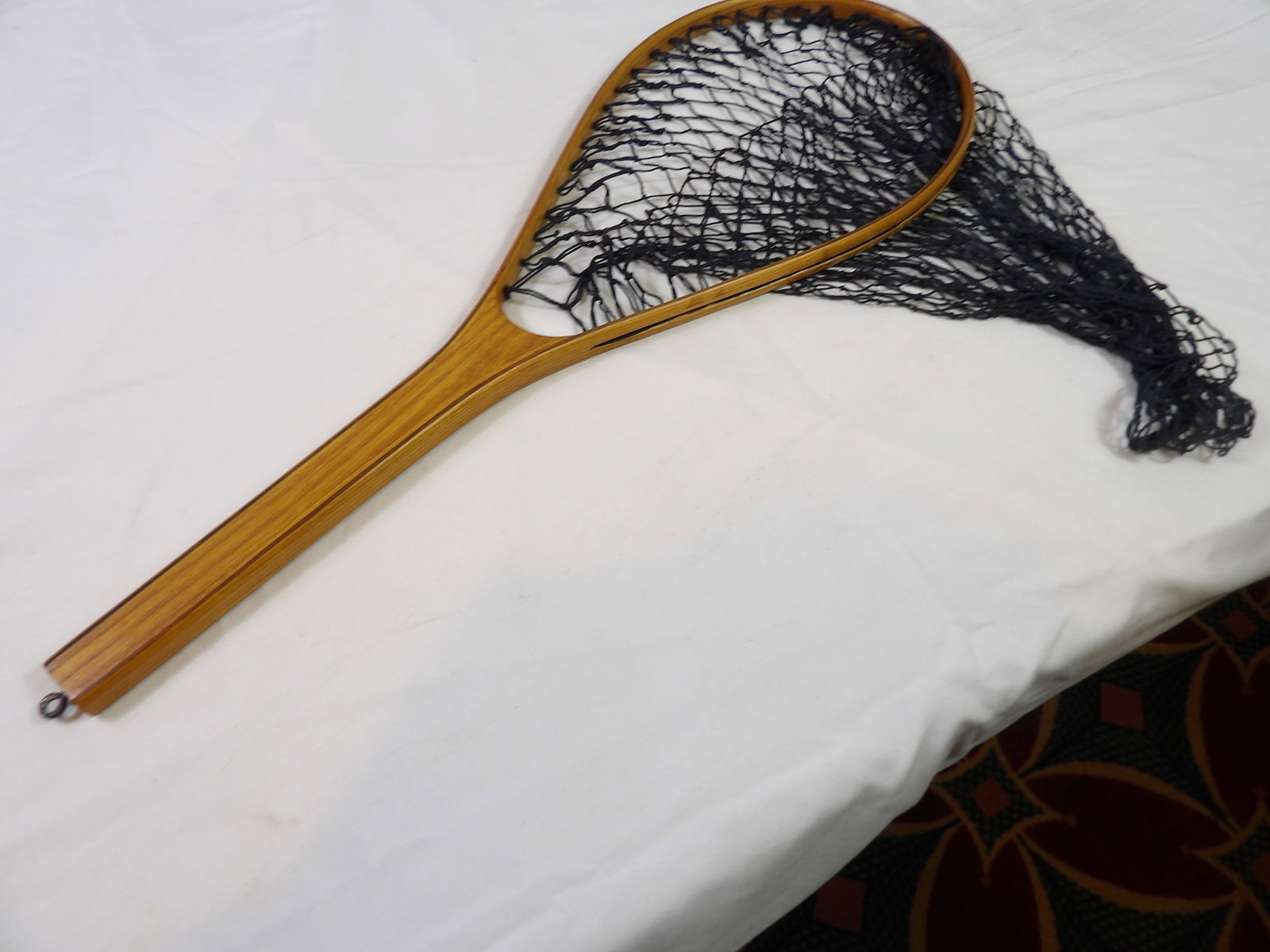 Early Hardwood Fish Net: Early Hardwood Fish Net. All measurements approximate. Please see photos for condition and details. Selling as is from 04281.