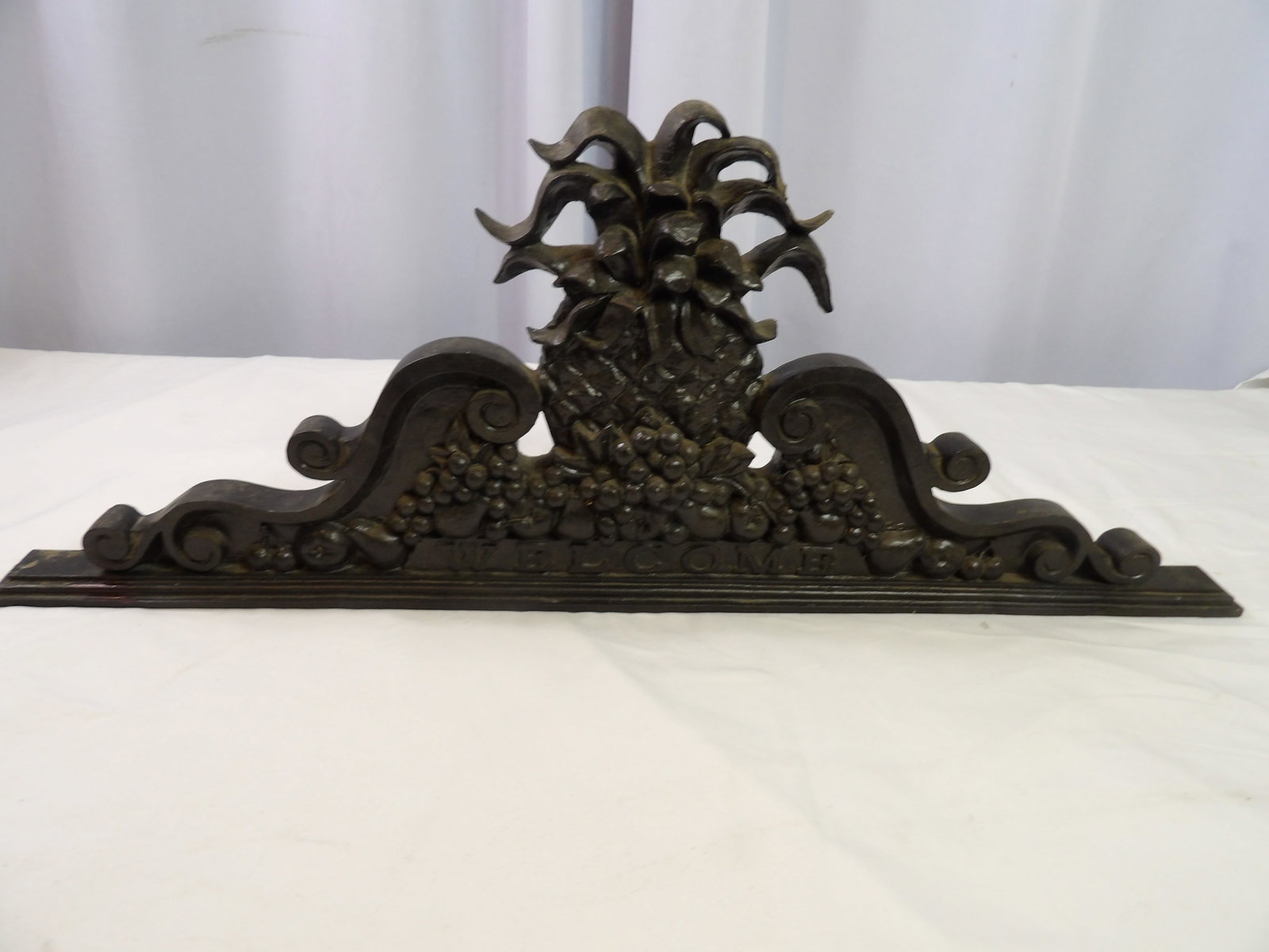 Glass Welcome Sign: Glass Welcome Sign, 30" Long X 12" High. ( Has one small repair, not noticeable.) All measurements approximate. Please see photos for condition and details. Selling as is from 04281.