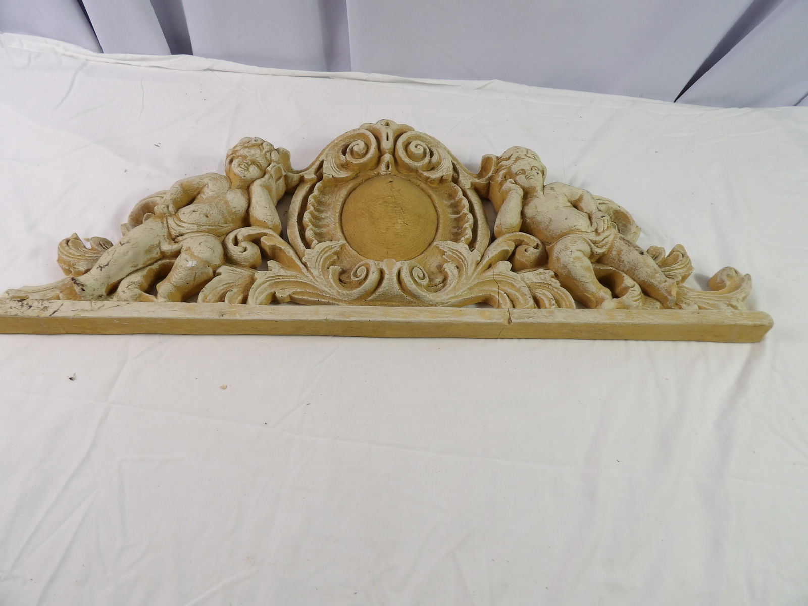 Early Chalk Wall Hanger.: Early Chalk Wall Hanger. 31" Long. (Has been repaired). All measurements approximate. Please see photos for condition and details. Selling as is from 04281.