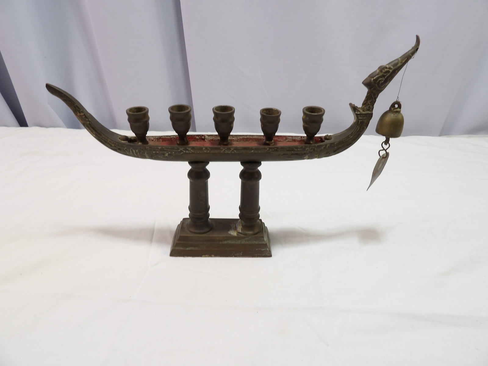 Bronze Viking Ship Candelabra: Heavy Bronze Viking Ship Candelabra,14" Long X 9" High. All measurements approximate. Please see photos for condition and details. Selling as is from 04281.