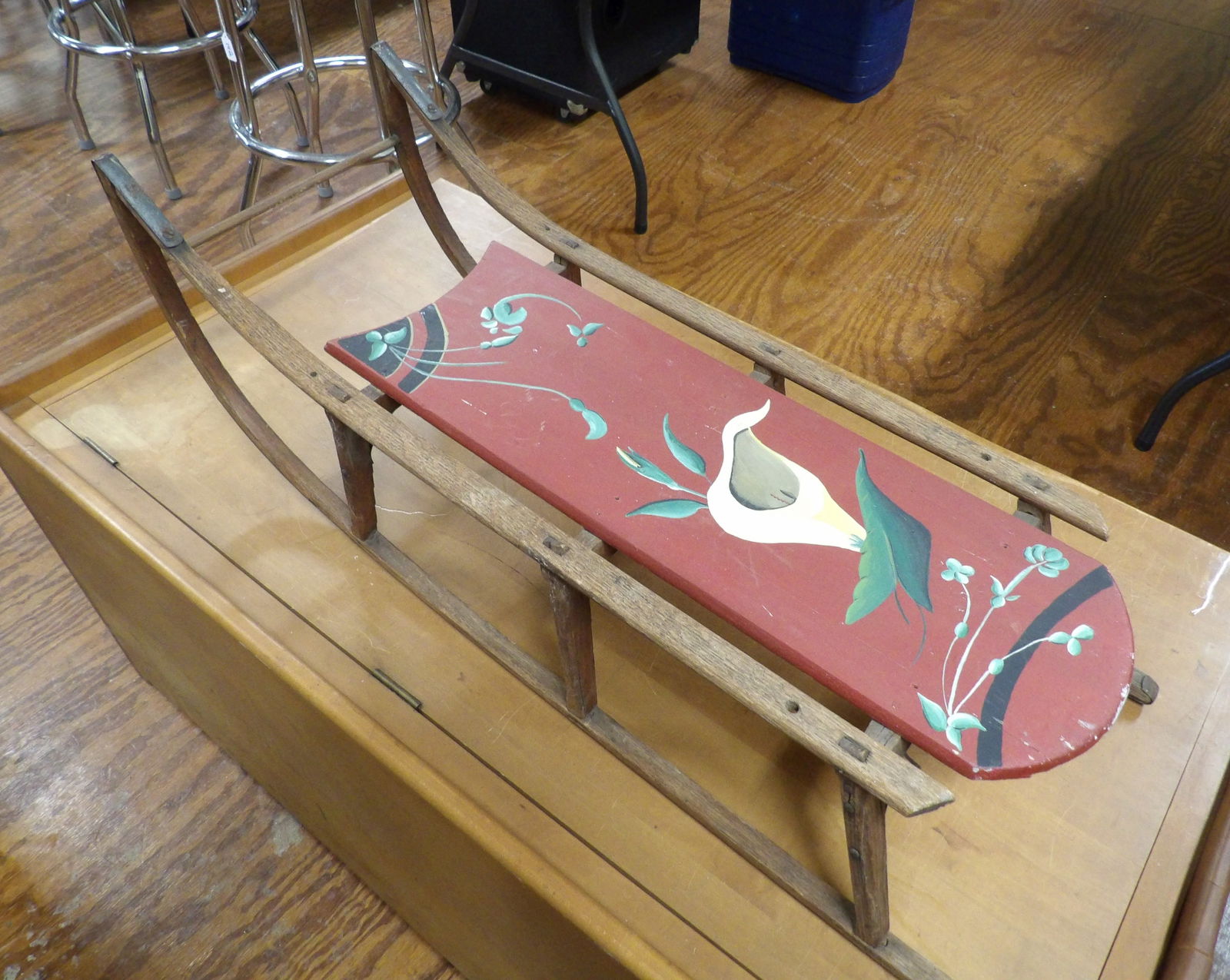 Painted Sled: 36" Paris Manufacturing Painted Sled. All measurements approximate. Please see photos for condition and details. Selling as is from 04281.