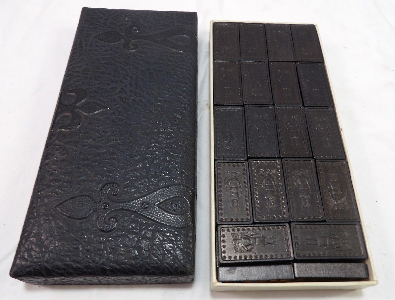 Early Set of Dominoes: Early Set of Dominoes in Case. All measurements approximate. Please see photos for condition and details. Selling as is from 04281.