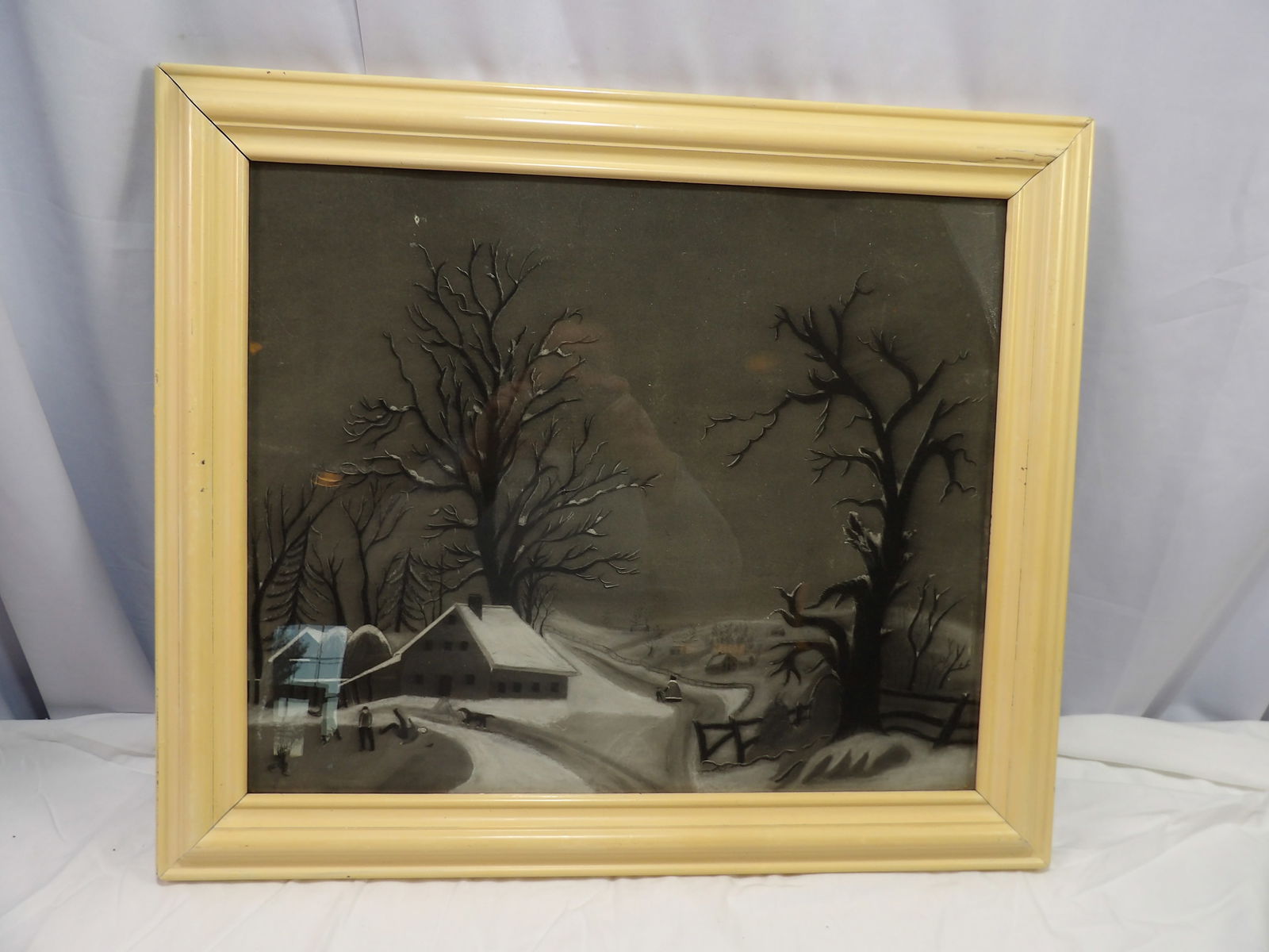 Early Sand Painted Scene: Early Sand Painted Scene, 20" x 23". All measurements approximate. Please see photos for condition and details. Selling as is from 04281.