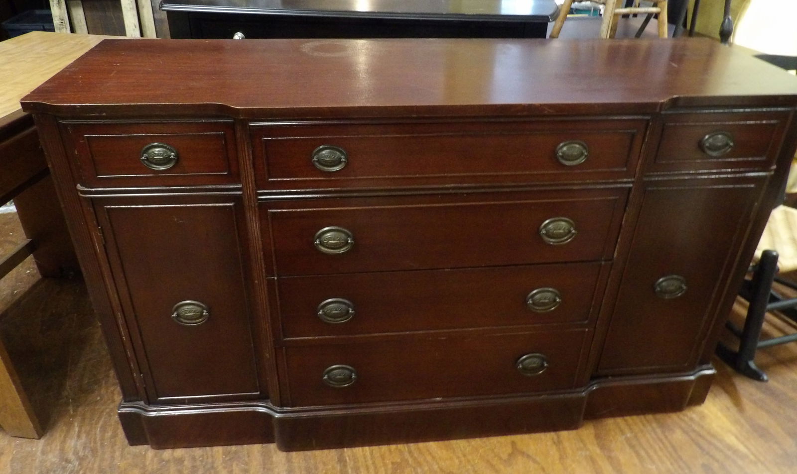 Mahogany Server: Mahogany Server. 5' Long. Nice Shape. All measurements are approximate. Please see photos for condition and details. Selling as is from 04821.