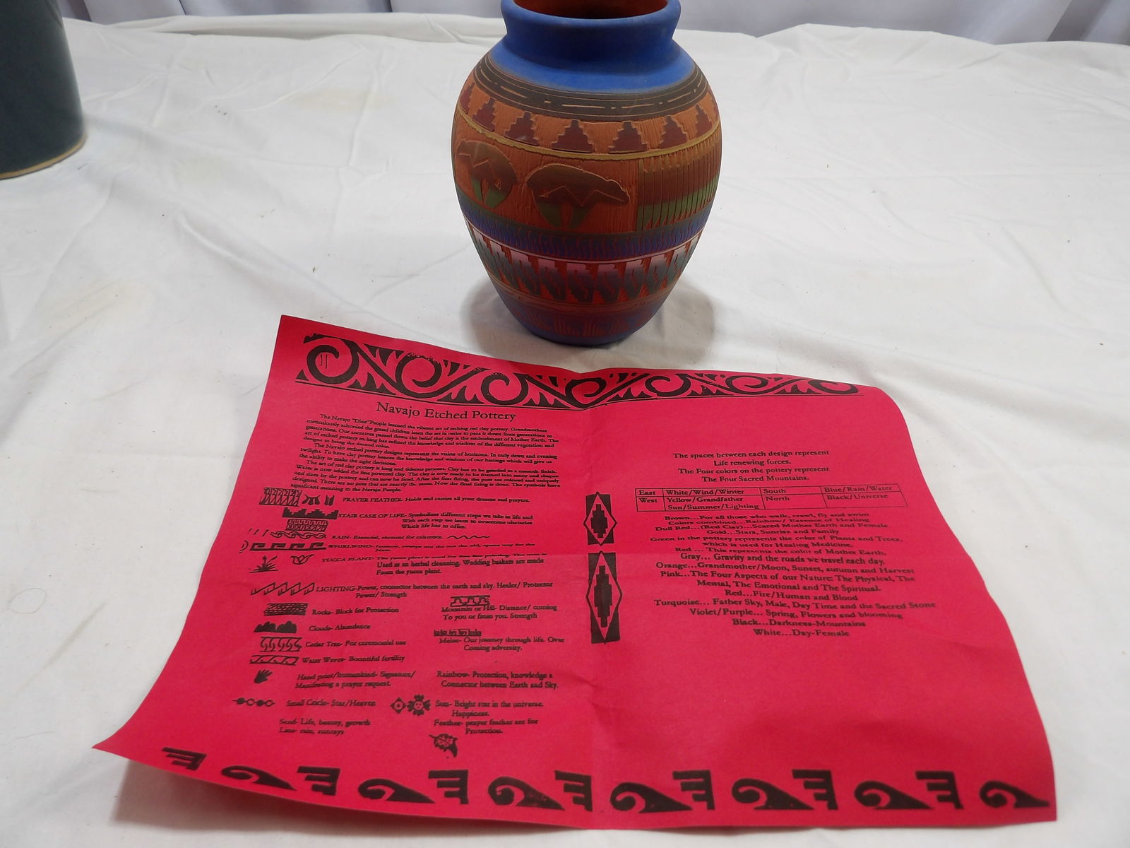 Etched Pottery: Navajo Etched Pottery. All measurements are approximate. Please see photos for condition and details. Selling as is from 04281.