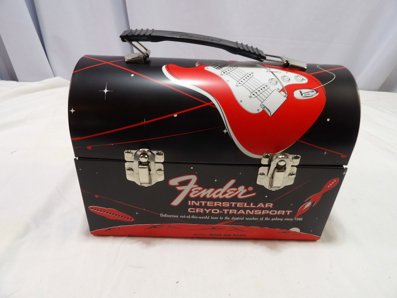 Fender Lunch Box: New Fender Lunch Box with Thermos. All measurements are approximate. Please see photos for condition and details. Selling as is from 04281.