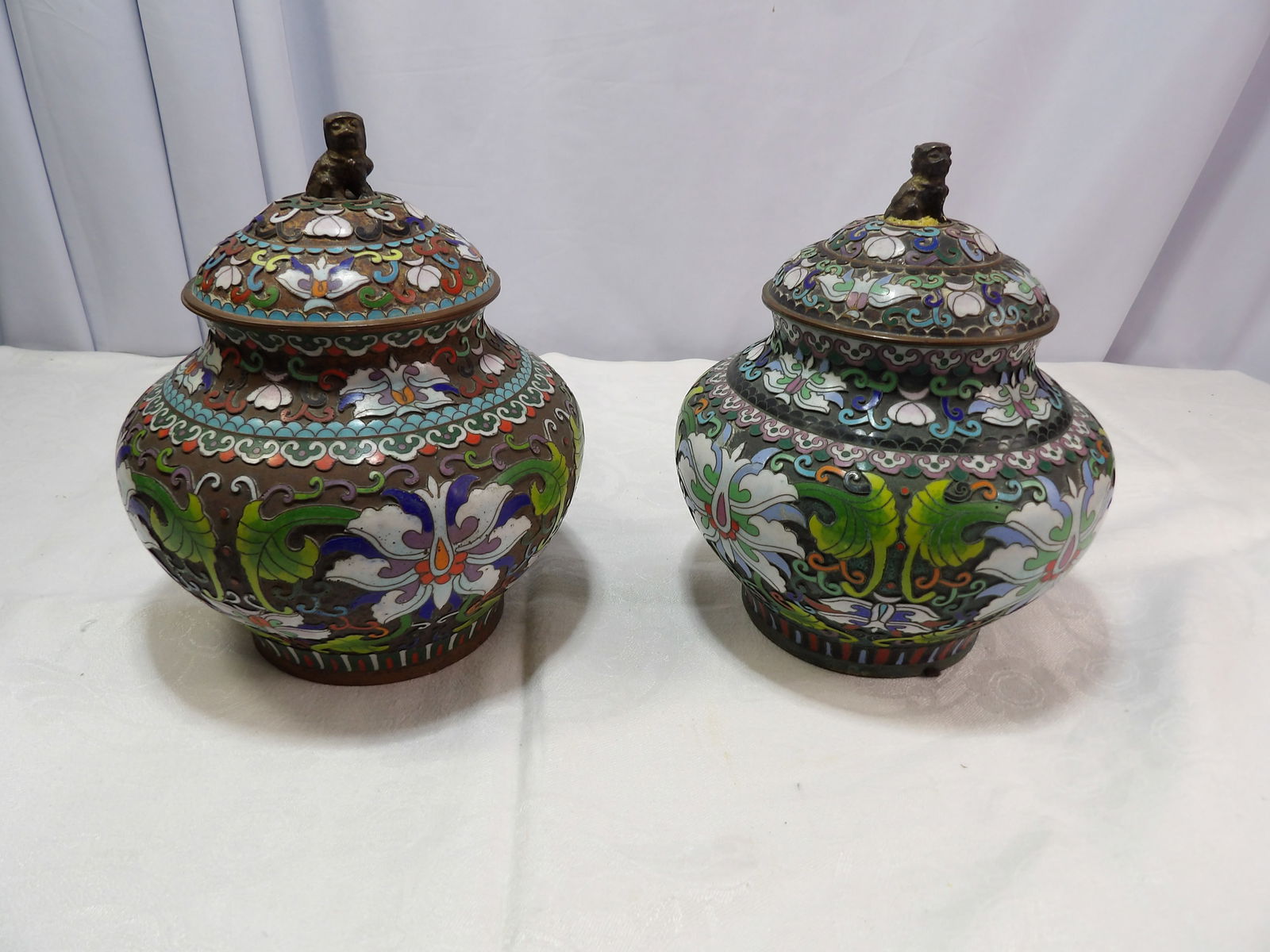 Pair of Enameled Lidded Jars (1 of 4)