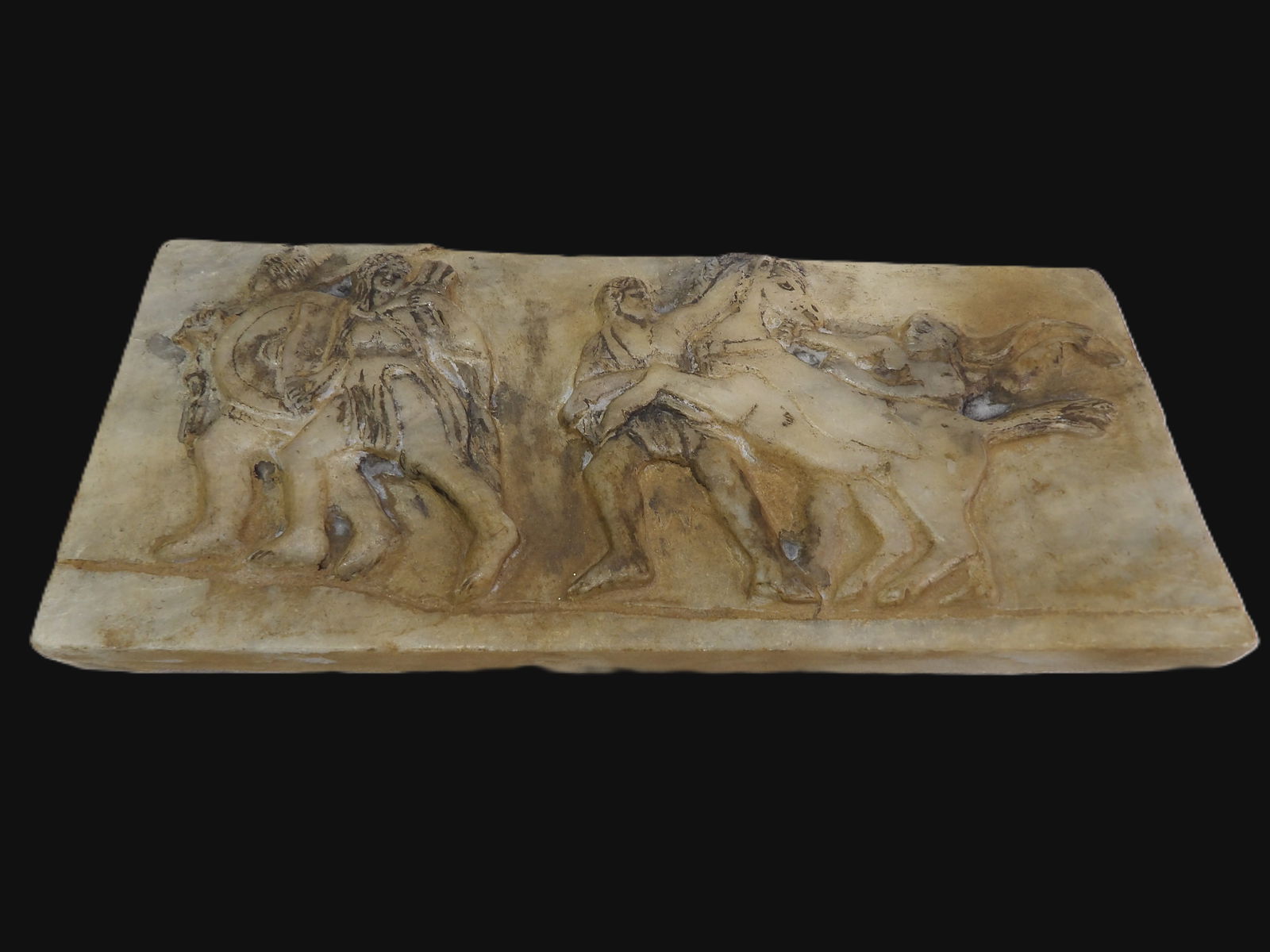 Grecian Marble Plaque: Greek Marble Frieze Plaque, Depicting Warriors with Horses. Circa 450 B.C. **We are Not Experts in Ancient Pieces. However, the Consignor of this Item is, and has been, a lifelong collector of