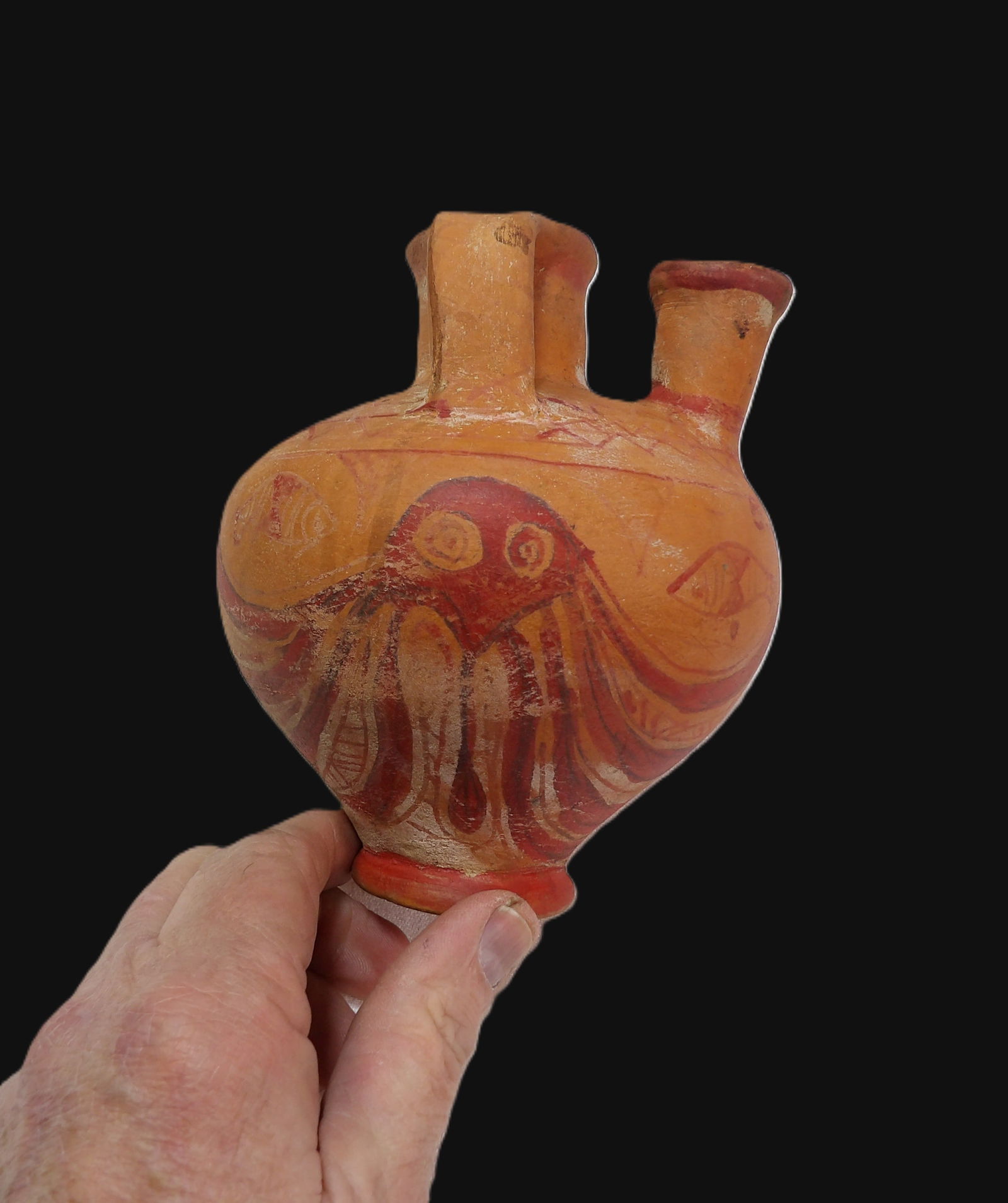Minoan Jar: Minoan Octopus Stirrup Jar. **We are Not Experts in Ancient Pieces. However, the Consignor of this Item is, and has been, a lifelong collector of Antiquities. This Item has not been independently