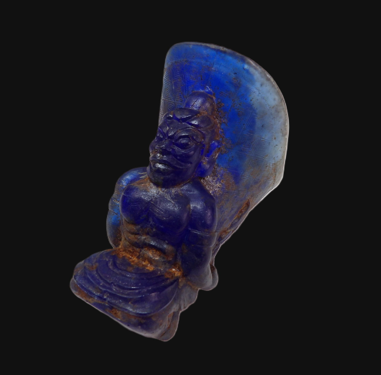 Cobalt Blue Figurine: Cobalt Blue Peking Glass Kwan Yin Figurine. **We are Not Experts in Ancient Pieces. However, the Consignor of this Item is, and has been, a lifelong collector of Antiquities. This Item has not been