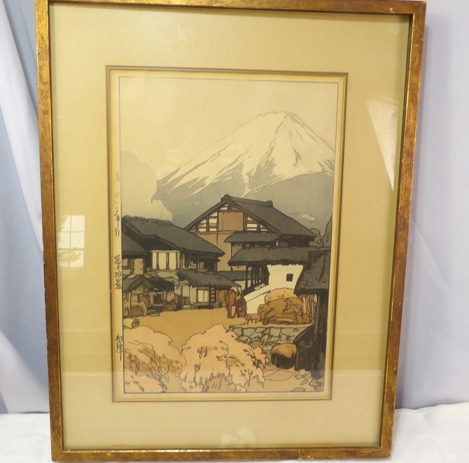 Signed Wood Block Print: Yoshida Hiroshi Signed Wood Block Print, "Fujiyama From Funatsu." All measurements approximate. Please see photos for condition and details. Selling as is from 04281.