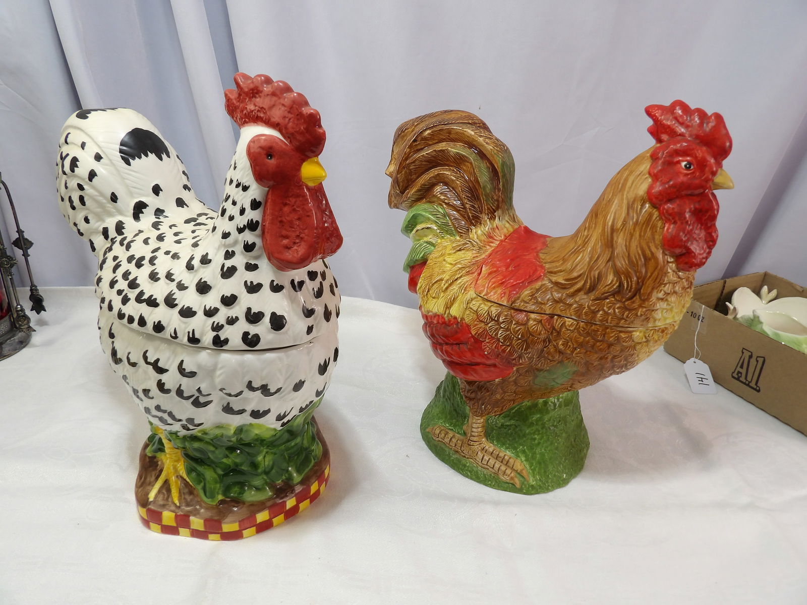 Figural Cookie Jars: Pair of 12" Figural Cookie Jars. All measurements approximate. Please see photos for condition and details. Selling as is from 04281.