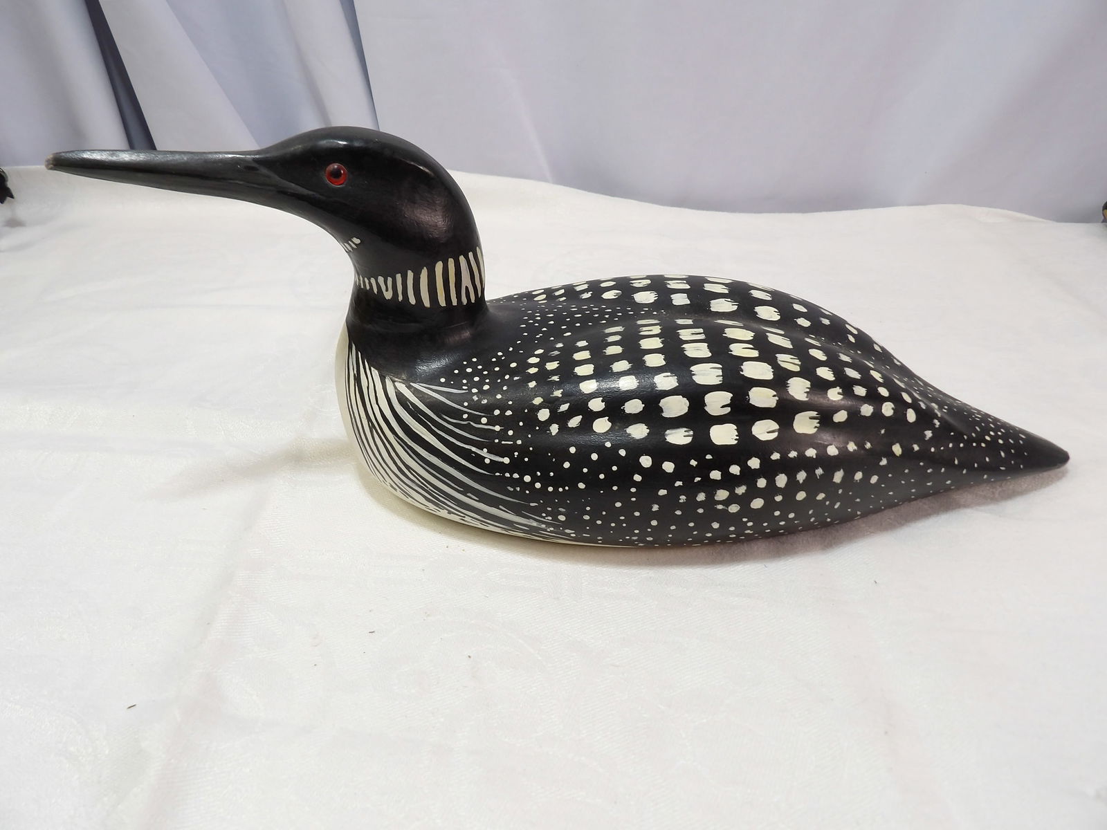 Hand Painted Wooden Loon: 15" Hand Painted Wooded Loon, Signed D. Kantor. All measurements approximate. Please see photos for condition and details. Selling as is from 04281.