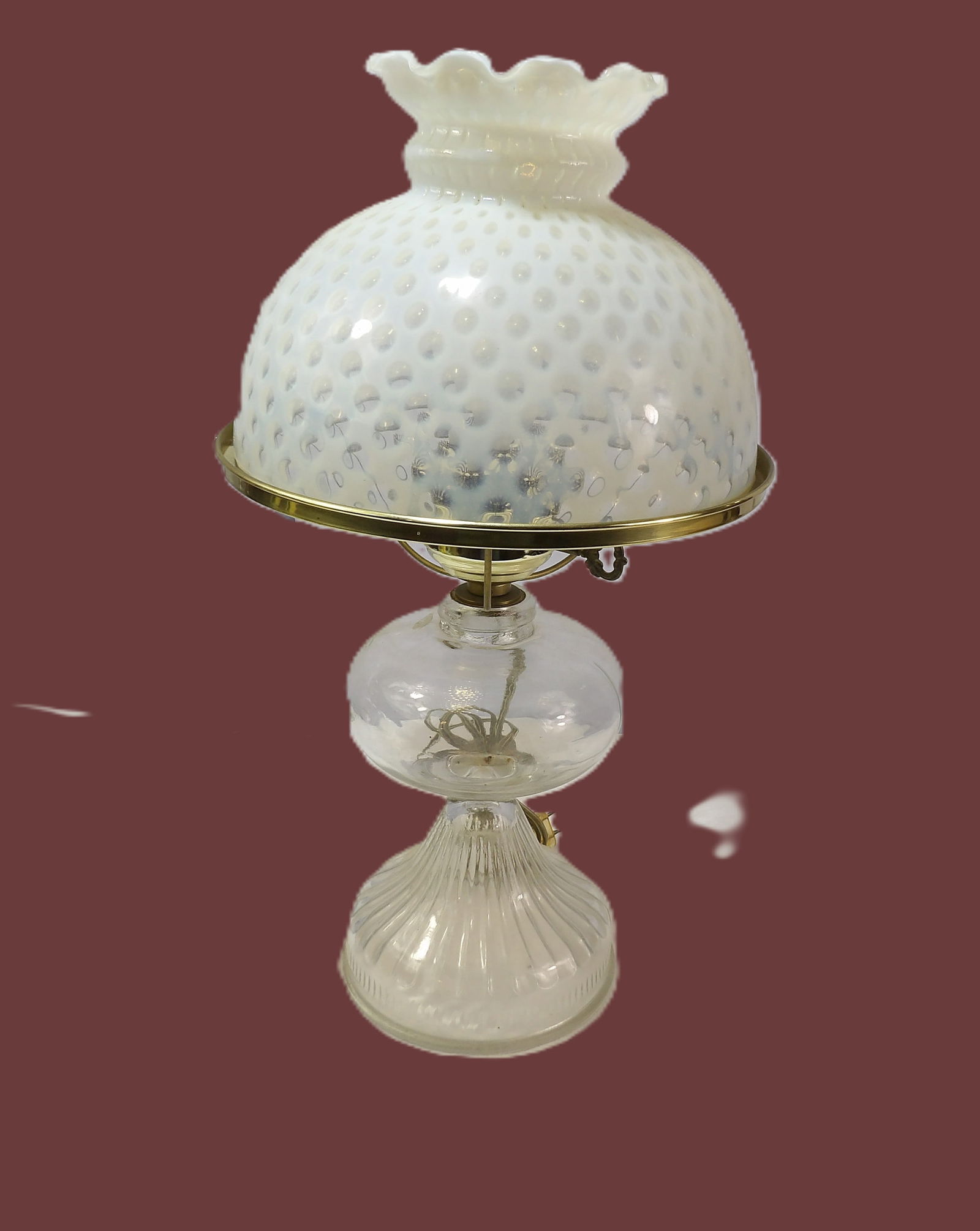 Electrified Oil Lamp: 18" Electrified Oil Lamp. All measurements approximate. Please see photos for condition and details. Selling as is from 04281.