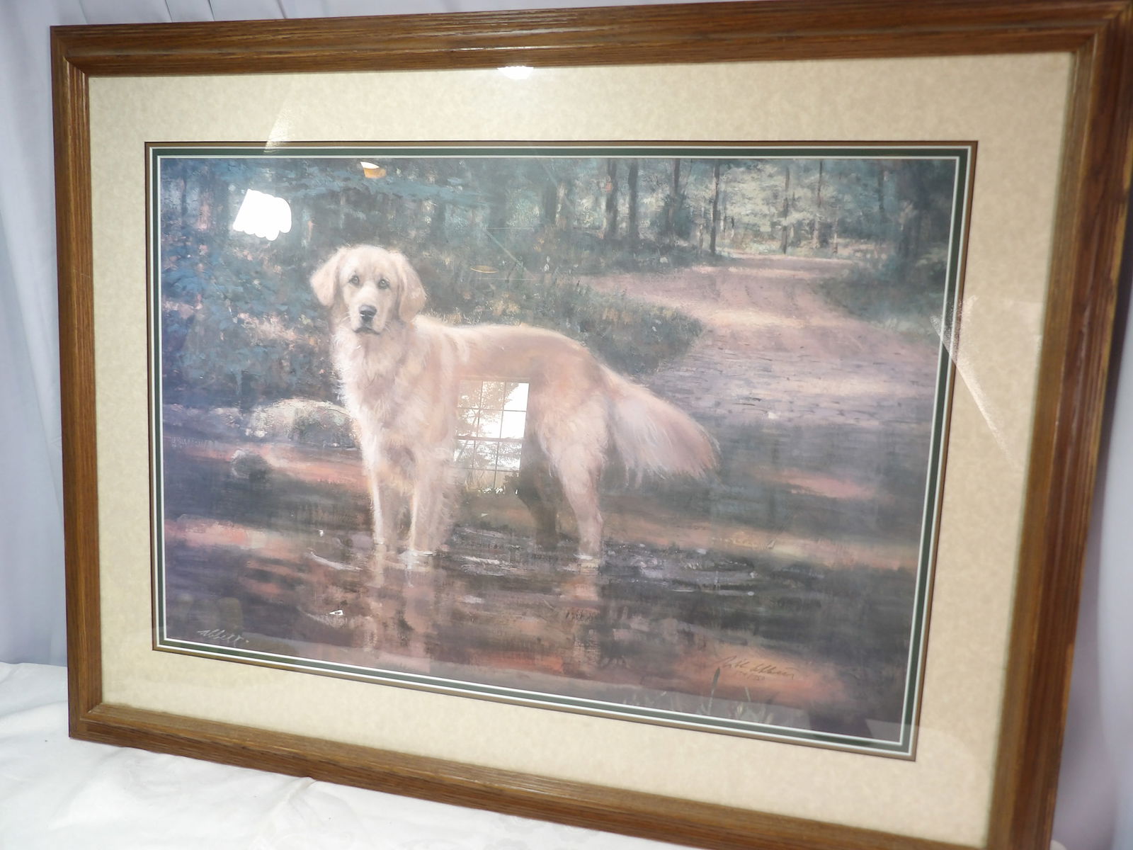 Signed and Numbered Print by R. Abbott: Signed and Numbered Print by Robert K. Abbott, with C.O.A, "Missy Golden Retriever", 27" X 35". All measurements approximate. Please see photos for condition and details. Selling as is from 04281.