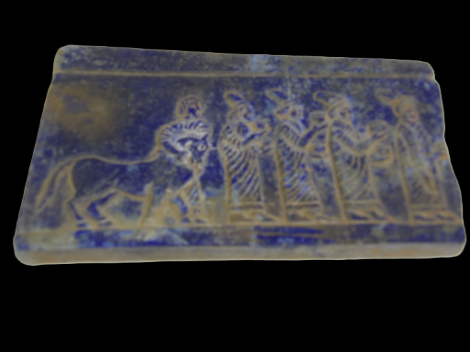 Ancient Stone Tile Fragment: Ancient Near Eastern Lapis Lazuli Stone Tile Fragment with Procession Scene, Sasanian Empire Era. ***We are Not Experts in Ancient Pieces. However, the Consignor of this Item is, and has been, a lifel