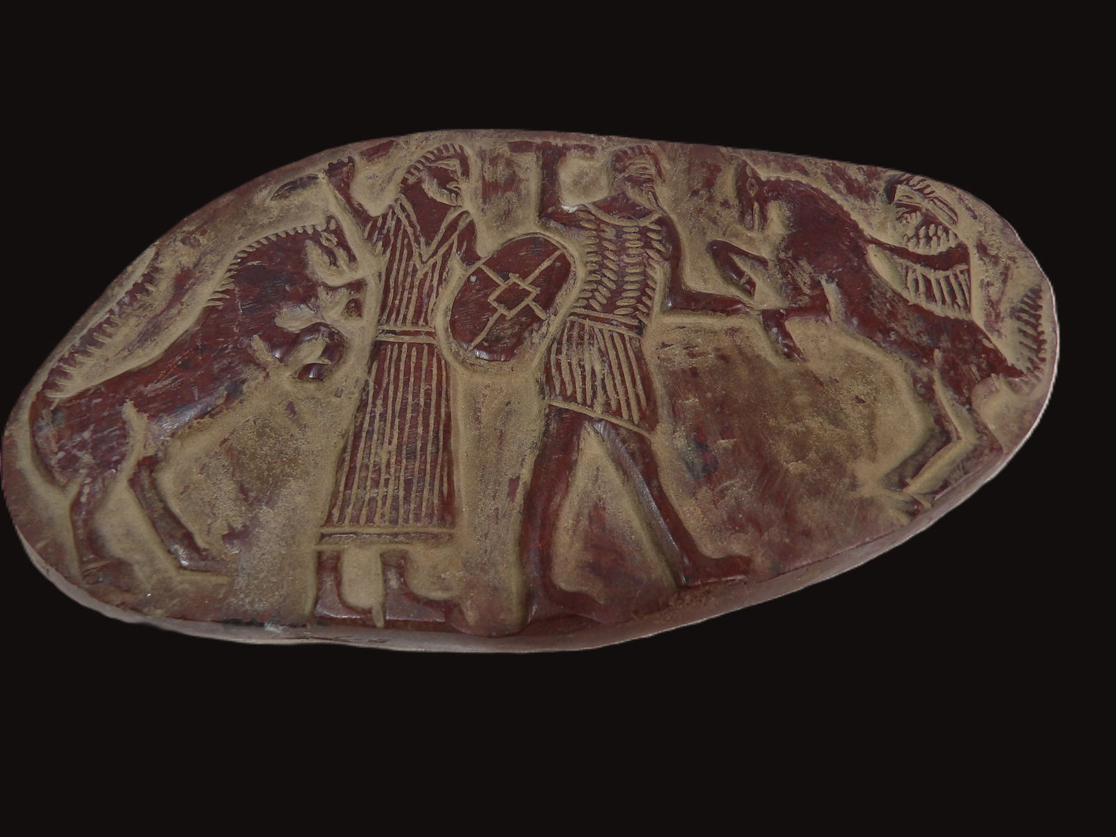 Ancient Stone Tile Relief: Ancient Near Eastern Stone Tile Relief on Jasper. Mesopotamian. ***We are Not Experts in Ancient Pieces. However, the Consignor of this Item is, and has been, a lifelong collector of Antiquities. This