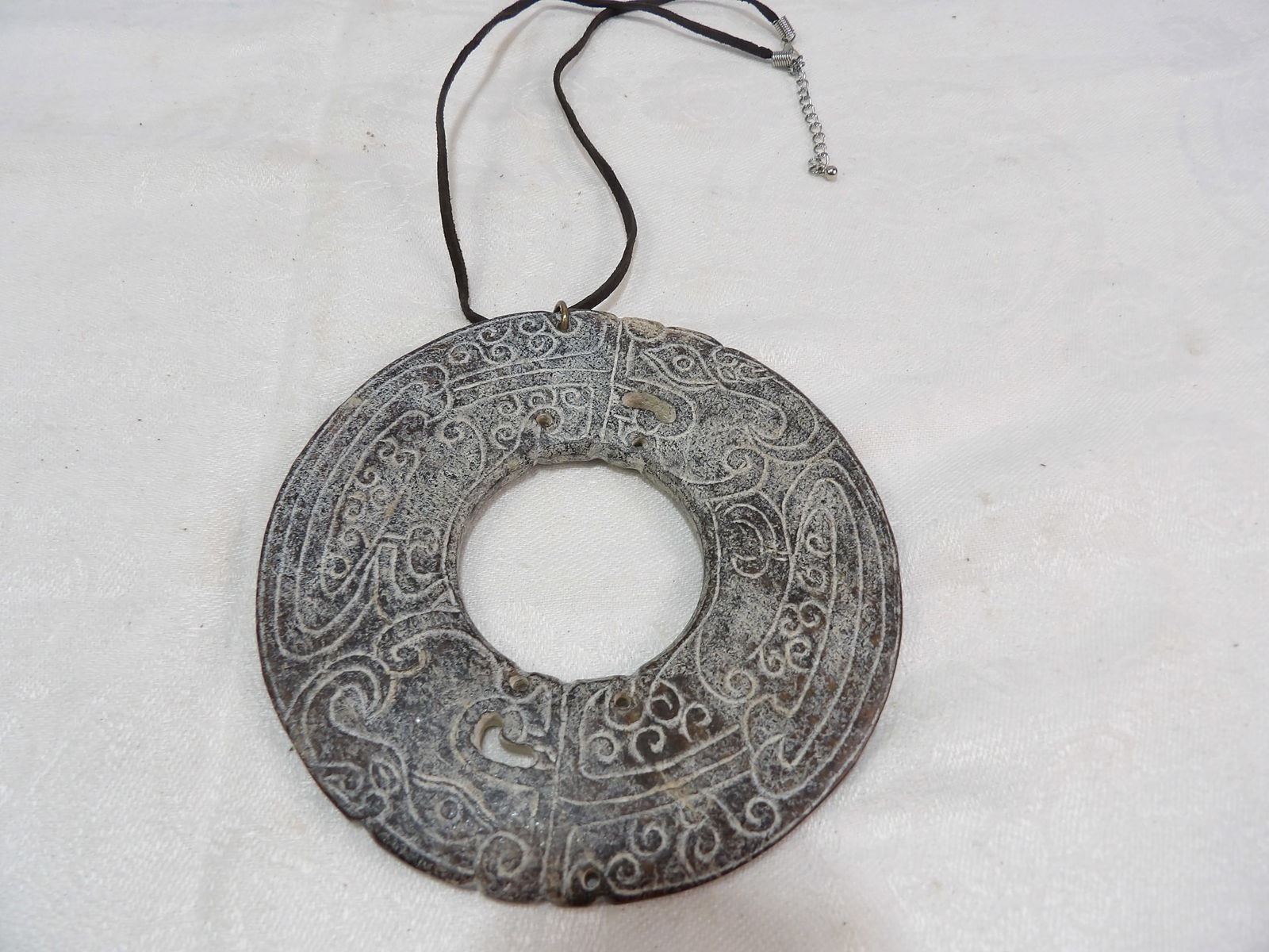 Bi Disc Pendant: Chinese Hetian Jade Bi Disc Pendant with Dragon. Likely Qing Dynasty or Later. ***We are Not Experts in Ancient Pieces. However, the Consignor of this Item is, and has been, a lifelong collector of An