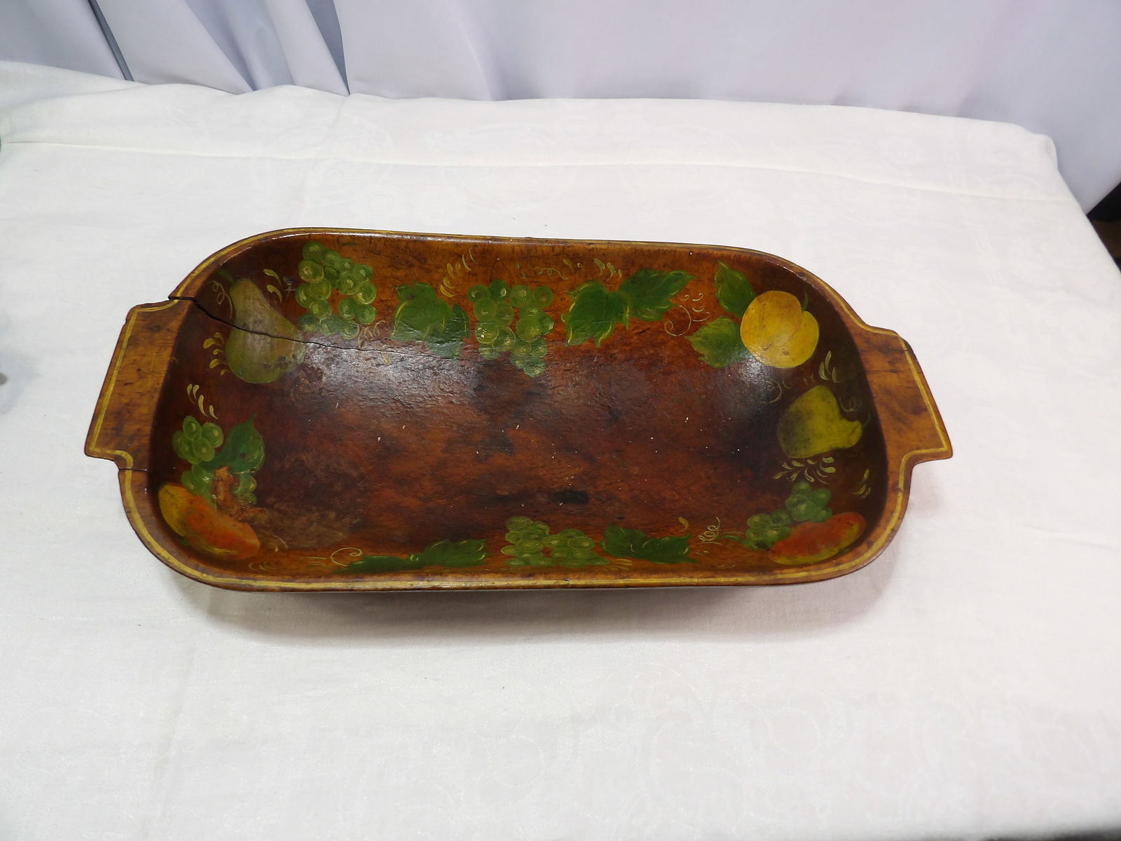 Vintage Hand Painted Trencher: Vintage Hand Painted Trencher with Fruit Design. All measurements approximate. Please see photos for condition and details. Selling as is from 04281.