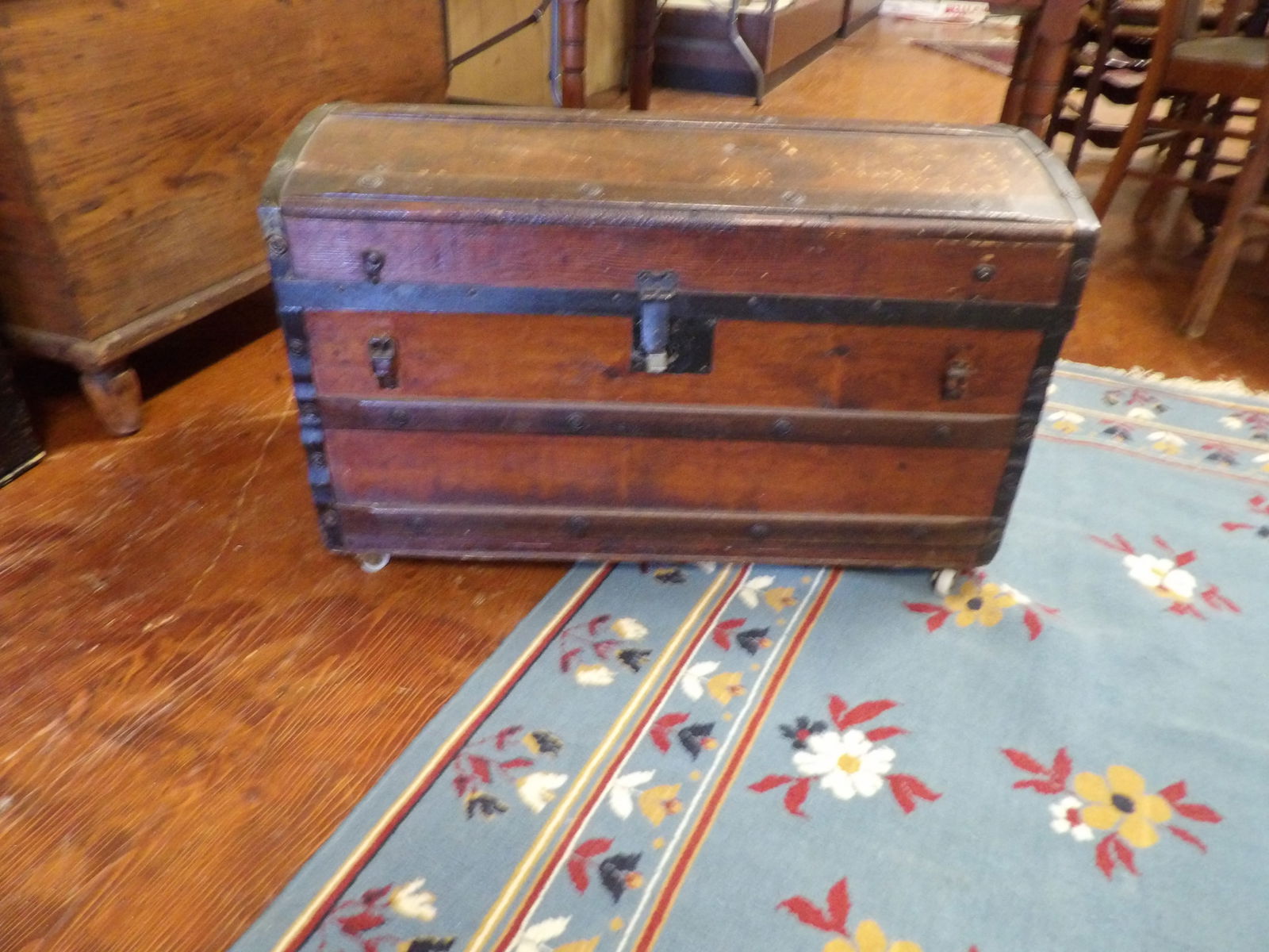 Antique Steamer Trunk: 30" Antique Dome Top Steamer Trunk. All measurements approximate. Please see photos for condition and details. Selling as is from 04281.