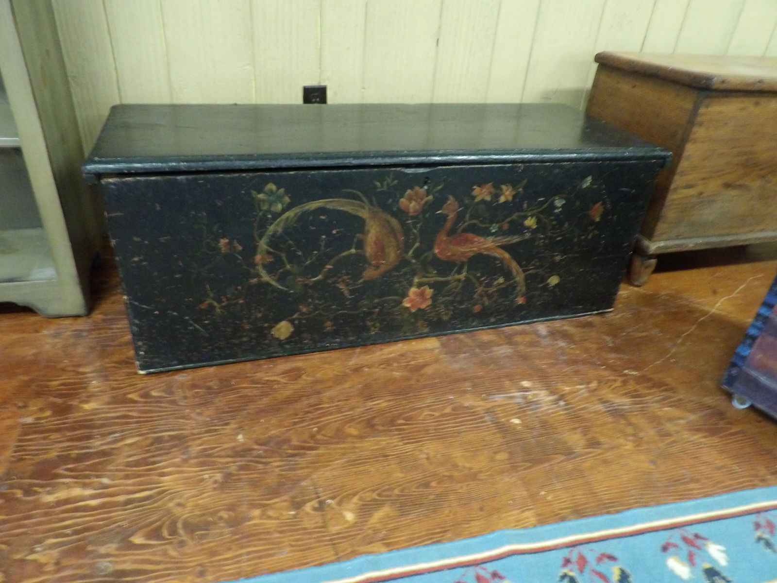 Decorated Trunk/Blanket Chest: 4' Antique Paint Decorated Chest/Blanket Chest with Birds and Floral Motifs. All measurements approximate. Please see photos for condition and details. Selling as is from 04281.